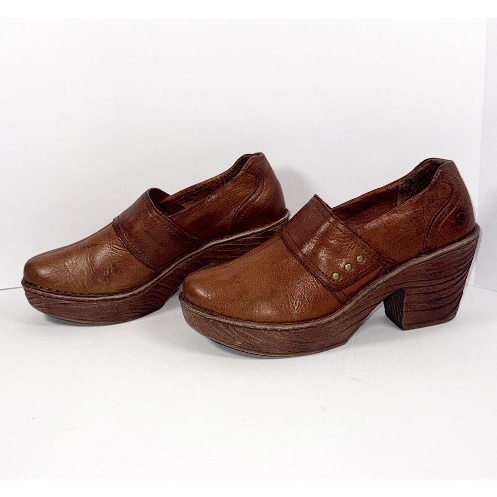 Born Chunky Platform Clogs Block Heels Studded Brown Leather Retro Y2K Western 9 - Picture 3 of 16